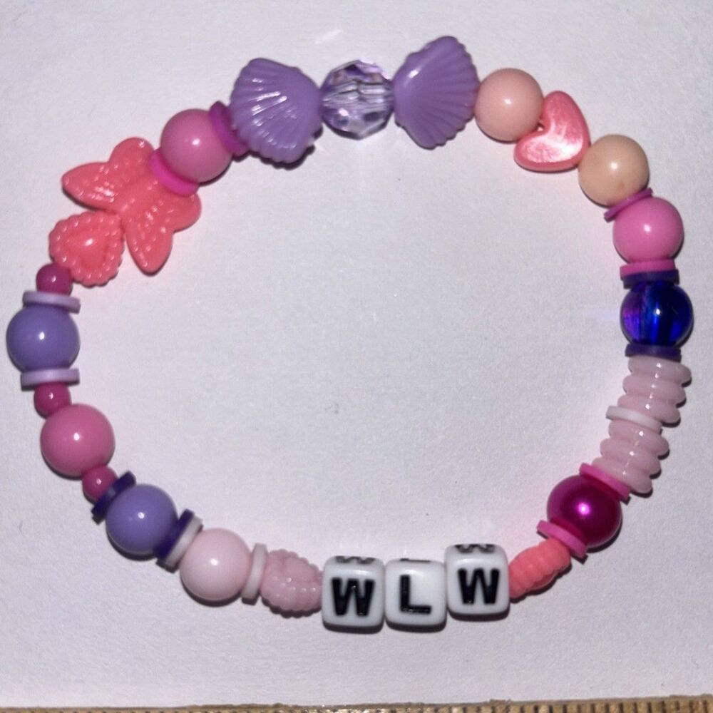 WLW Beaded Stretch Bracelet Pink Purple Y2K Handcrafted Lesbian Pride Jewelry